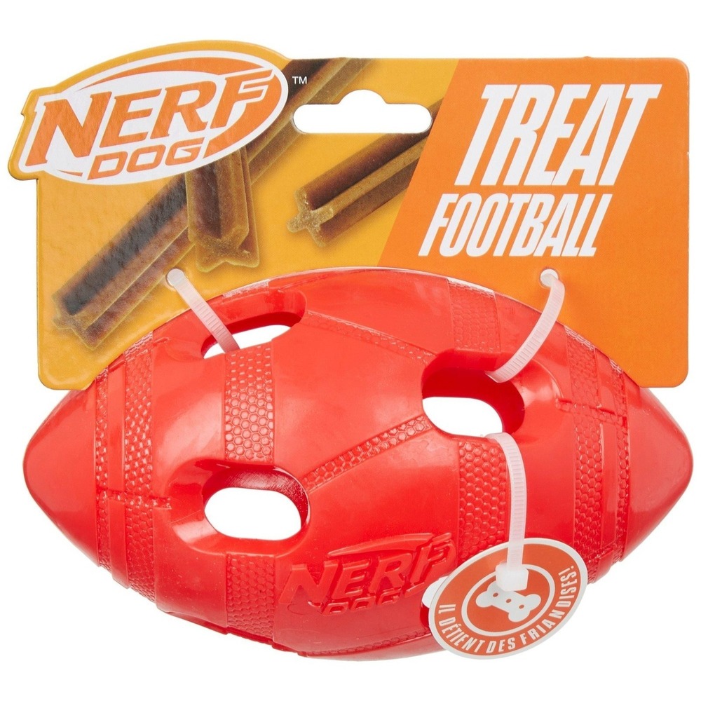 Nerf Dog Treat Football Dog Toy 6 Inch Red Rubber Interactive Dispenser 2870